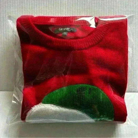 George Plus 1X Womens Ugly Christmas Sweater Sequin Pug Festive Crew  Neck Red - Picture 9 of 10